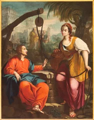 Foto op Canvas VICENZA, ITALY - NOVEMBER 6, 2023: The painting of Conversation of Jesus with the Samaritain woman in the church Chiesa di San Filippo Neri by unknown artist.  © Renáta Sedmáková