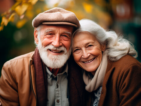 An elderly loving couple hug each other. The end of a happy family life. 
