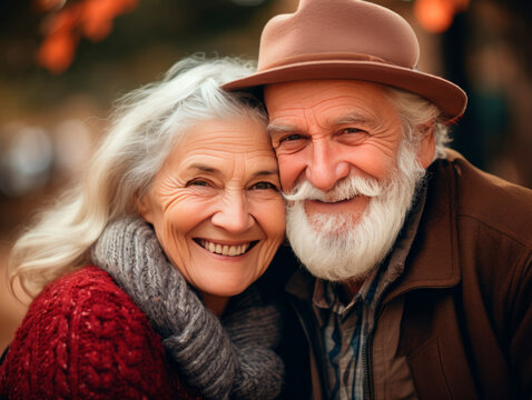An elderly loving couple hug each other. The end of a happy family life. 