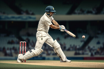 Cricket player batsman in silhouette shadow on black background. copy space - obrazy, fototapety, plakaty