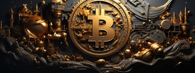 Bitcoin crypto coin money digital background currency gold concept virtual payment. Cryptocurrency coin bit bitcoin crypto exchange technology business finance future market blockchain mining trade