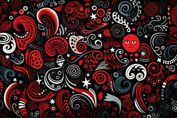 Abstract scrapbooking festive doodle backdrop with christmas ornaments, decorations. Seamless background wallpaper. Great as luxury postcard.