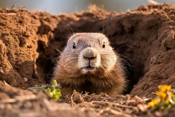 Subterranean Groundhog animal house. Wildlife marmot. Generate Ai