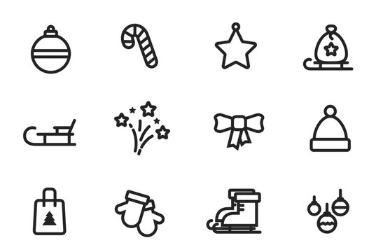 winter holiday line icon set. vector image for Christmas and New Year design