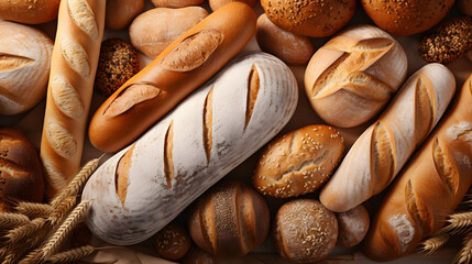 bread background, bakery products. flour products. food.
