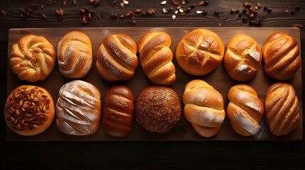 bread background, bakery products. flour products. food. - obrazy, fototapety, plakaty