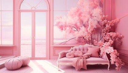 magical room, use a soft color palette like pink
