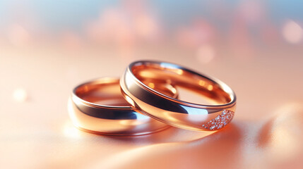 gold wedding rings and a place for text. marriage background. copy space. - obrazy, fototapety, plakaty