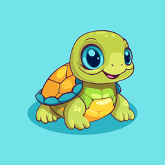 Vector art of cute turtle cartoon style flat icon illustration