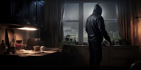 Burglar or thief robbing the house at night, a burglary concept