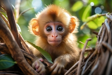 japanese macaque sitting on a tree,ai generated