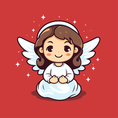 Adorable Christmas Andel on red background, suitable for christmas design, religious products, Christmas sticker, logo, tattoo, other print on demand	