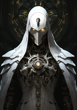 dark white cyborg priest, generative ai 