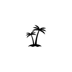  Palm island icon. Tropical palm on island with sea line icon on white background 