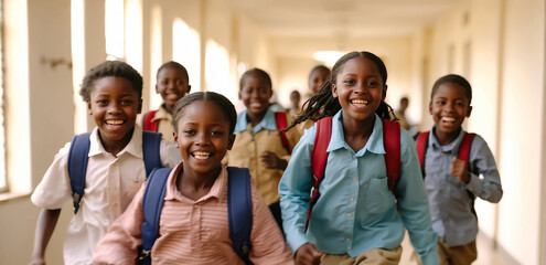 Portrait of African schoolchildren in a school corridor