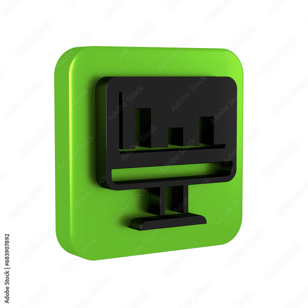 Aufkleber black computer monitor with graph chart icon isolated on transparent background. report text file. a