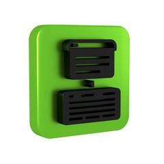 Black Server, Data, Web Hosting icon isolated on transparent background. Green square button.