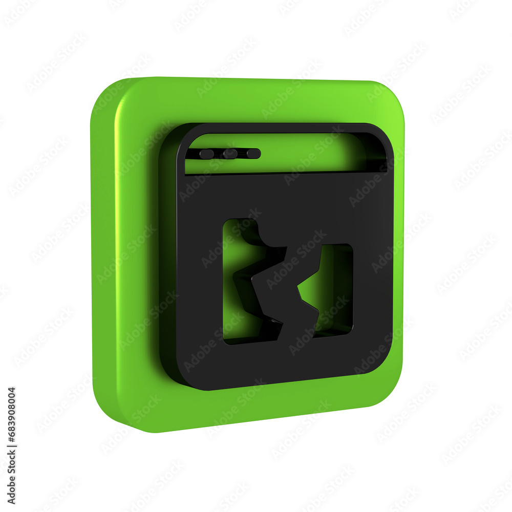 Poster black broken file icon isolated on transparent background. green square button.