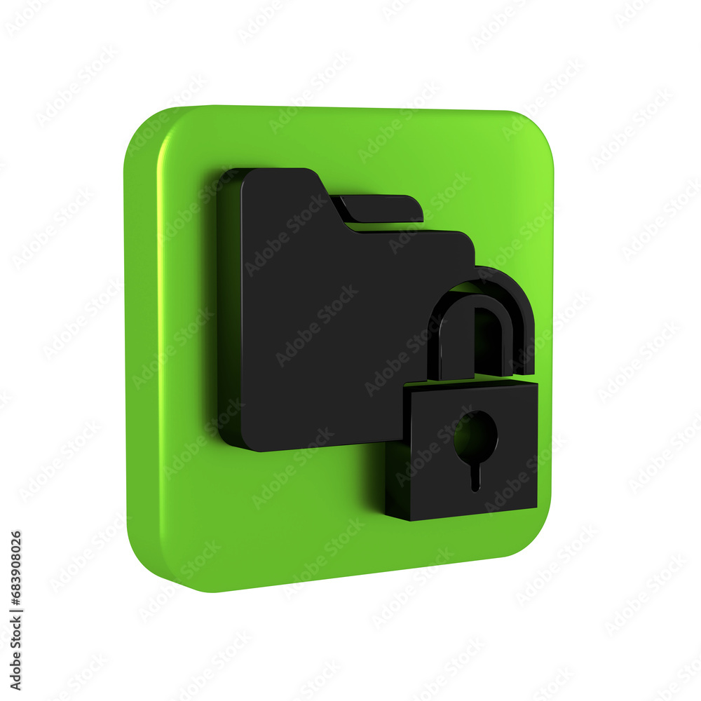 Poster black folder and lock icon isolated on transparent background. closed folder and padlock. security, 