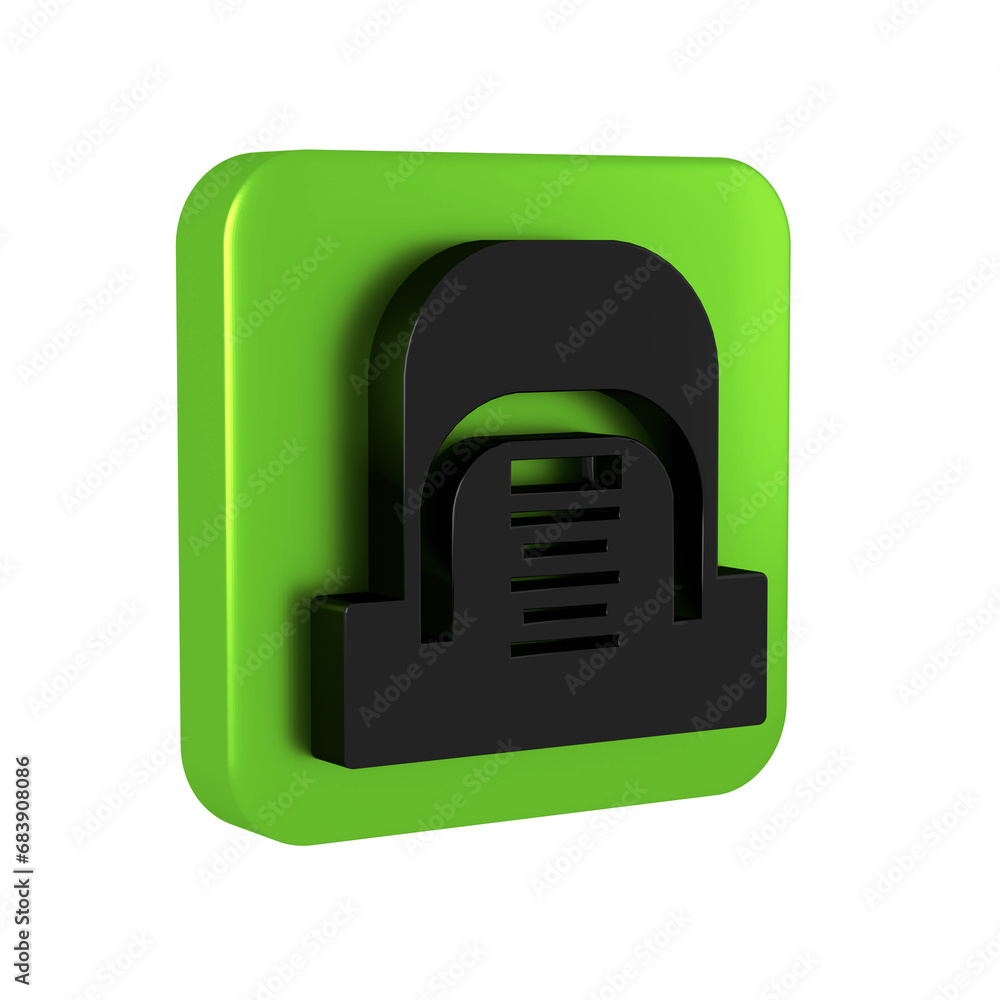 Poster black hangar with servers icon isolated on transparent background. server, data, web hosting. green 