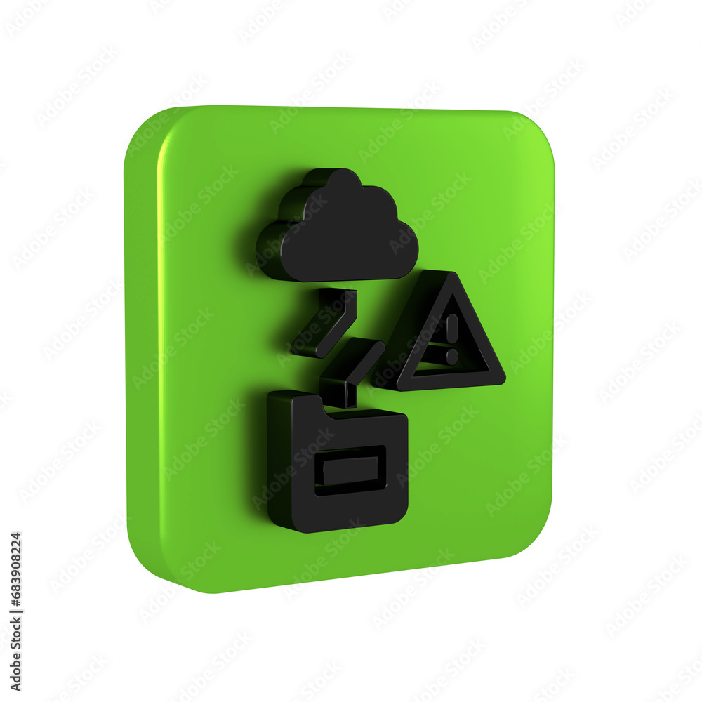 Poster black cloud technology data transfer and storage icon isolated on transparent background. green squa