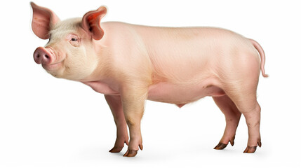 Happy young pig isolated on white background. Funny animals emotions. generative ai