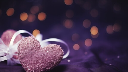 Obraz premium Glittering Purple Heart with Bokeh Lights for Romantic Occasions and Valentine's Day Backgrounds