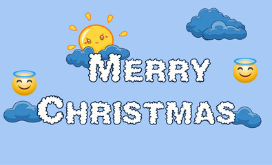 Merry Christmas logo for T-shirt with cloudy effect