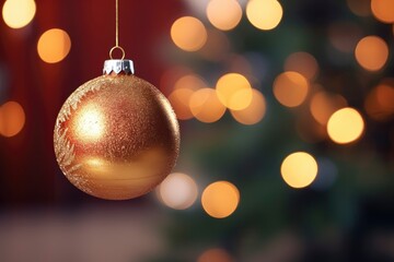 A Shimmering Gold Christmas Ornament Hanging from a Delicate String
