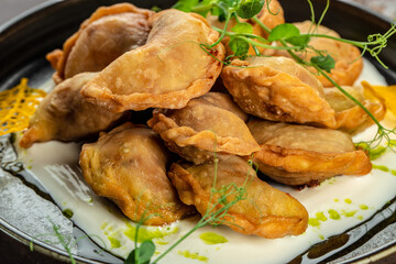 Varenyki Ukranian Food. Food recipe background. Close up