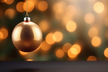 Fototapeta premium A Shimmering Gold Christmas Ornament Hanging Gracefully on a Festive String