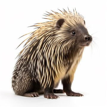 Indian crested Porcupine (Hystrix indica) isolated on white background. generative ai