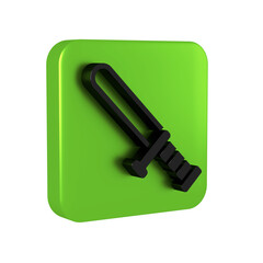 Black Police rubber baton icon isolated on transparent background. Rubber truncheon. Police Bat. Police equipment. Green square button.