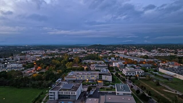 Montpellier Urban aerial panoramic shot Castelnau le lez backdrop 