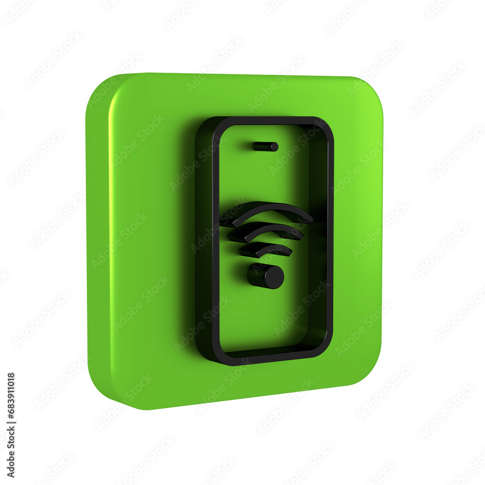 Poster black smartphone with free wi-fi wireless connection icon isolated on transparent background. wirele