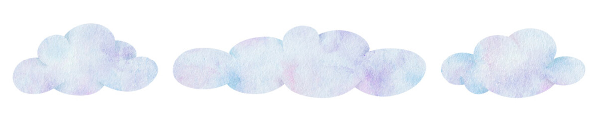 Grey air clouds. Cute baby Watercolor illustration. Isolated. Design for logo, kid's goods, clothes, textiles, postcards, baby shower and children's room