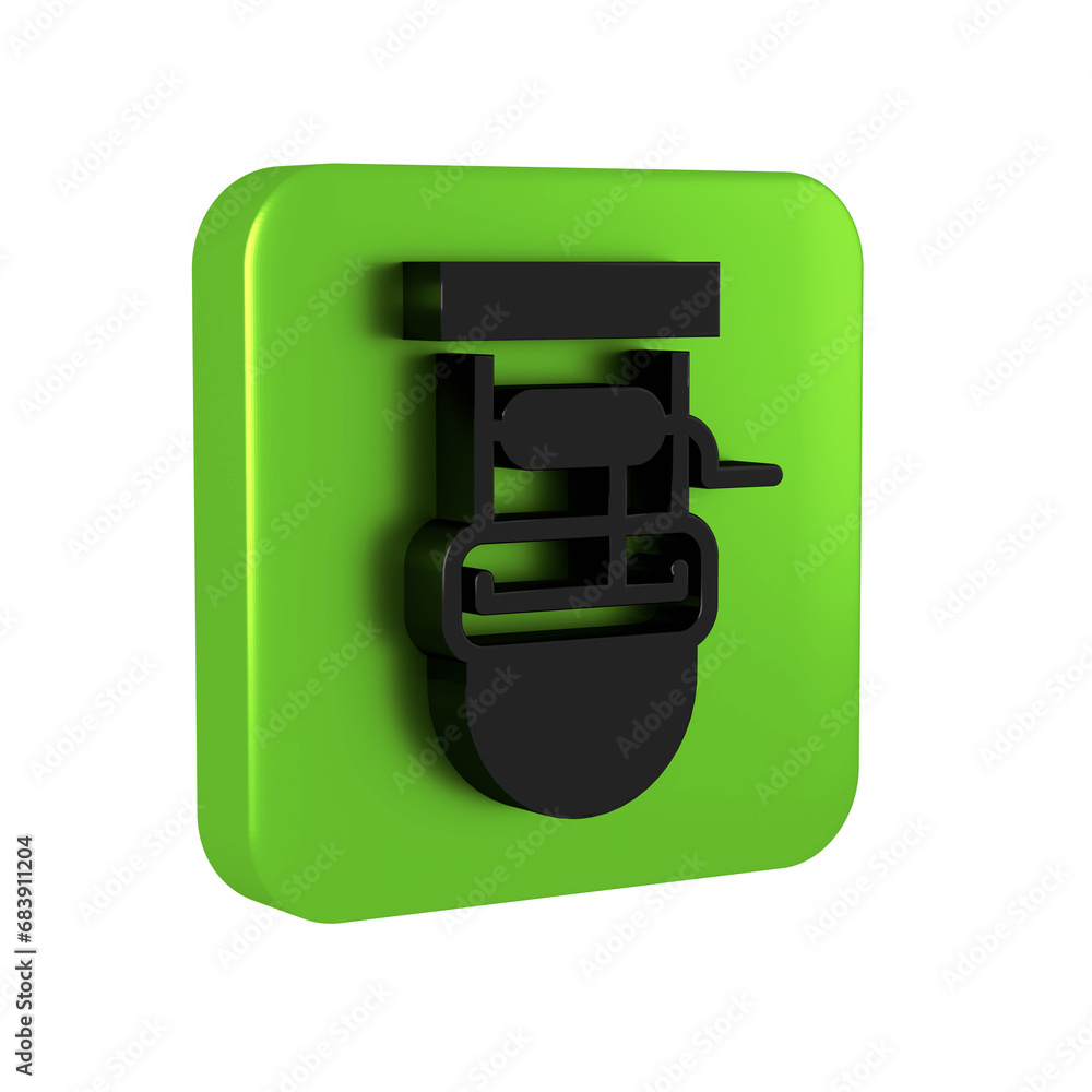 Poster black well with a bucket and drinking water icon isolated on transparent background. green square bu