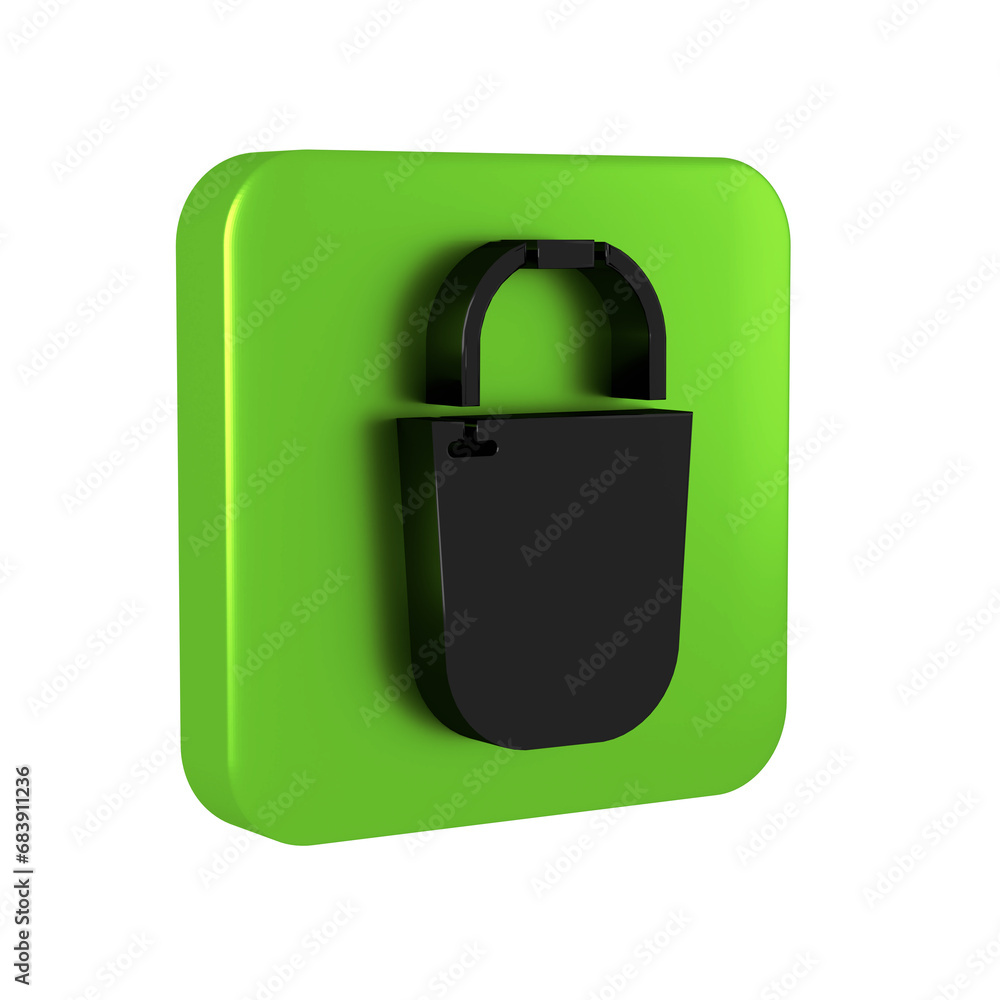 Poster black bucket icon isolated on transparent background. green square button.