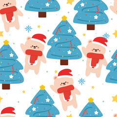 seamless pattern cartoon bear with Christmas tree and Christmas element. Cute Christmas wallpaper for card, gift wrap paper