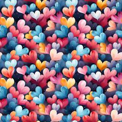 Multi coloured vibrant illustration of hearts, a seamless repeating pattern. Great for valentines, social media, greeting cards, wrapping paper, website header