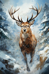 Roe deer with big horns in forest. Illustration generative AI