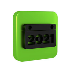 Black Calendar icon isolated on transparent background. Event reminder symbol. Merry Christmas and Happy New Year. Green square button.