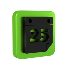 Black Calendar icon isolated on transparent background. Event reminder symbol. Merry Christmas and Happy New Year. Green square button.