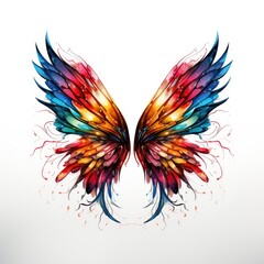 Wings full of colour, rainbow, butterfly, angel, on a white background, isolated, generative ai
