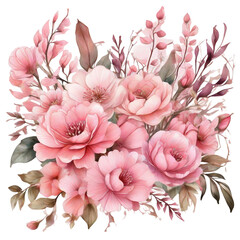 Free Elegant Flower Bouquet Watercolor Clipart Designs Transparent PNG Background, Generative Ai