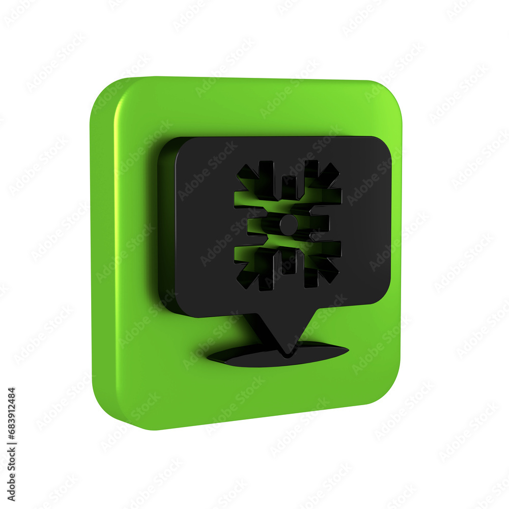 Poster black snowflake with speech bubble icon isolated on transparent background. merry christmas and happ