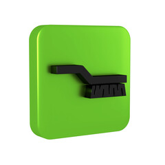 Black Pool table brush icon isolated on transparent background. Biliard table brush. Green square button.