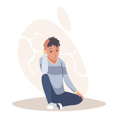 Depressed people. Depression. Sad man seating. Lonely teenager. Symbol of sorrow, sadness and mental disorder. Unhappy and stressed student
