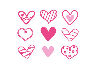 Set of doodle style hearts. Vector icons, design for Valentine's Day.  Signs, symbols of love, emotions, background  isolated.