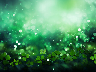 Obraz premium Beautiful Green Leaves Of Three And Four Leaf Clover For St Patrick's Day in bokeh style